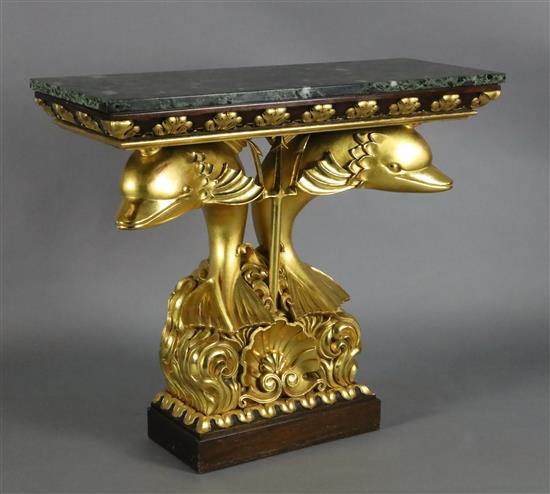 A Regency style giltwood and mahogany console table, W.3ft 3in. D.1ft 3in. H.2ft 10in.